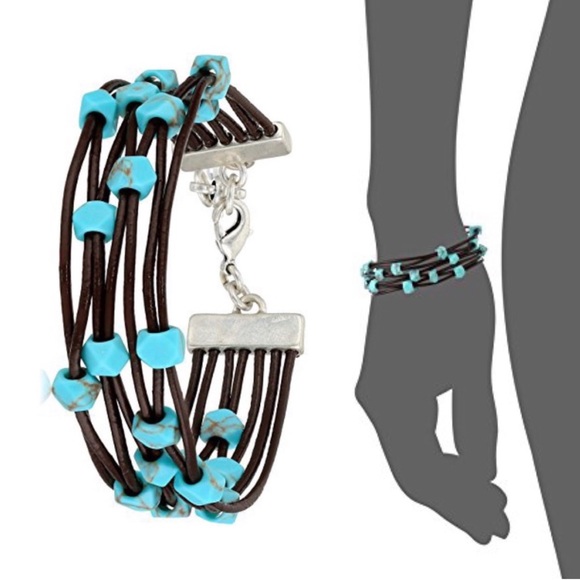 Lucky Brand Turquoise Bead Black Leather Bracelet - Picture 4 of 6